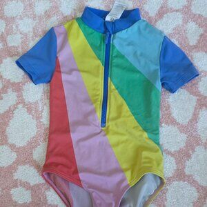 Mini Boden Rainbow Short Sleeve Swimsuit (Kids 6-7Y, 122cm)